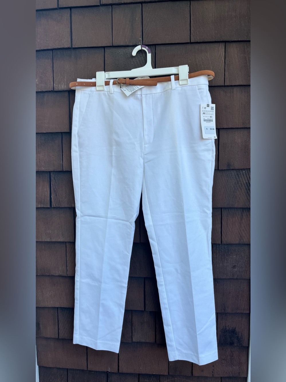 NWT Zara white cropped slim pants with belt • clam diggers size 12